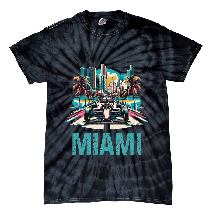 Formula Miami City Racing Circuit Car Map G.R.A.N.D P.R.I.X Race Tie-Dye T-Shirt