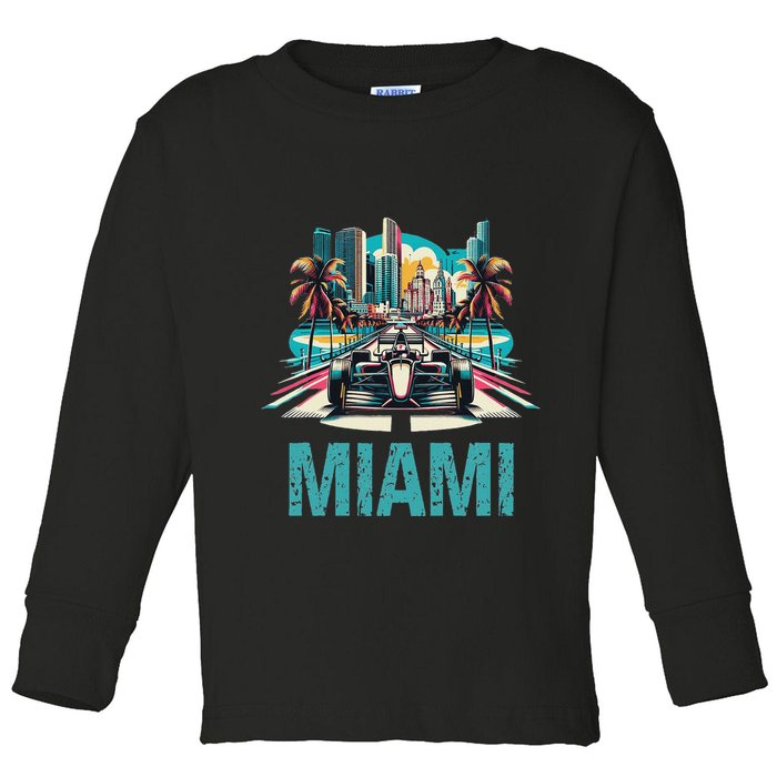 Formula Miami City Racing Circuit Car Map G.R.A.N.D P.R.I.X Race Toddler Long Sleeve Shirt
