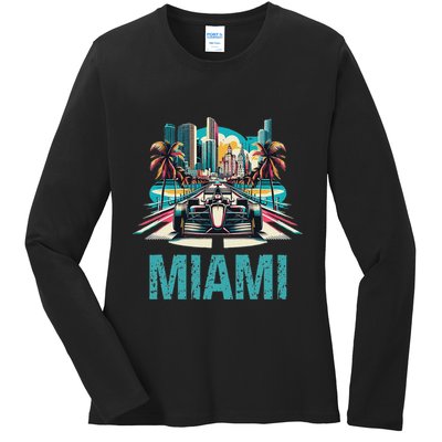Formula Miami City Racing Circuit Car Map G.R.A.N.D P.R.I.X Race Ladies Long Sleeve Shirt