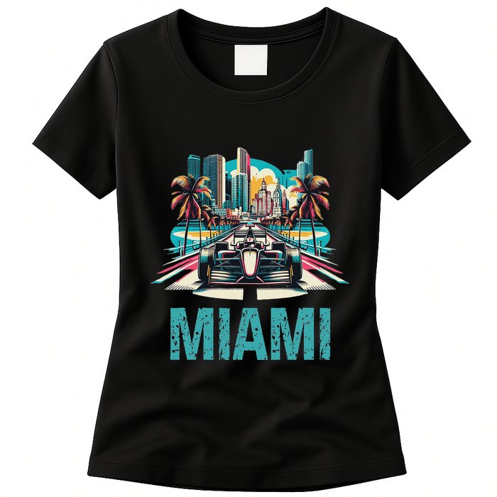 Formula Miami City Racing Circuit Car Map G.R.A.N.D P.R.I.X Race Womens T-Shirt
