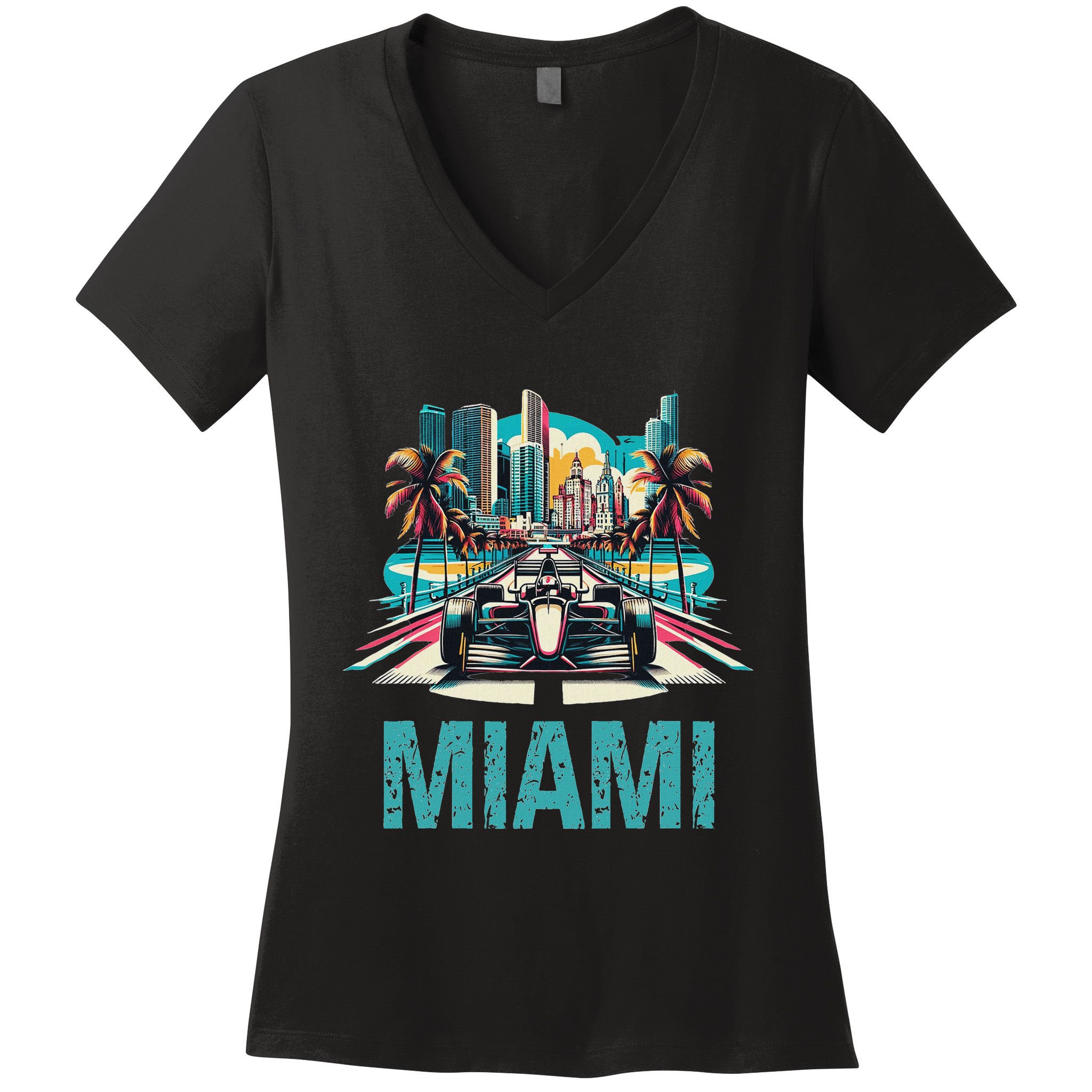 Formula Miami City Racing Circuit Car Map G.R.A.N.D P.R.I.X Race Women's V-Neck T-Shirt