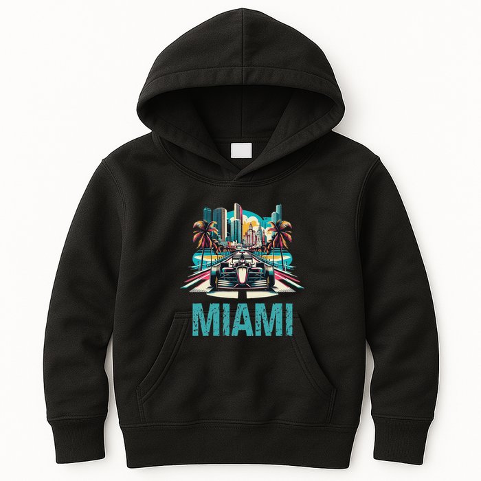 Formula Miami City Racing Circuit Car Map G.R.A.N.D P.R.I.X Race Kids Hoodie