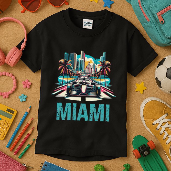 Formula Miami City Racing Circuit Car Map G.R.A.N.D P.R.I.X Race Kids T-Shirt