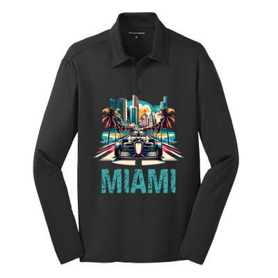 Formula Miami City Racing Circuit Car Map Grand Prix Race Silk Touch Performance Long Sleeve Polo