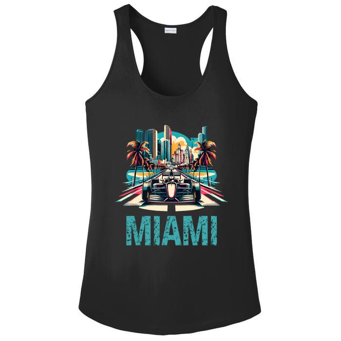 Formula Miami City Racing Circuit Car Map Grand Prix Race Ladies PosiCharge Competitor Racerback Tank