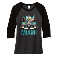 Formula Miami City Racing Circuit Car Map Grand Prix Race Women's Tri-Blend 3/4-Sleeve Raglan Shirt