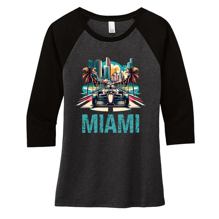 Formula Miami City Racing Circuit Car Map Grand Prix Race Women's Tri-Blend 3/4-Sleeve Raglan Shirt