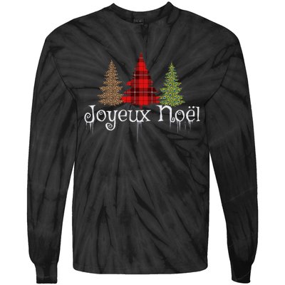 French Merry Christmas Joyeux NoëL Xmas Trees Tie-Dye Long Sleeve Shirt