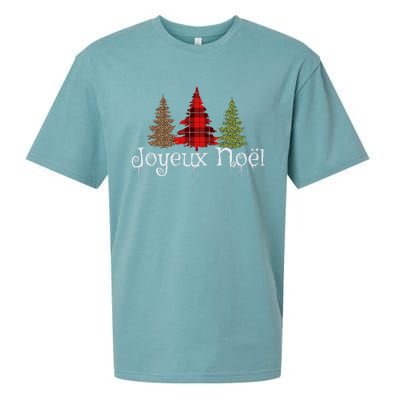 French Merry Christmas Joyeux NoëL Xmas Trees Sueded Cloud Jersey T-Shirt