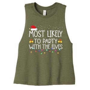 Funny Matching Christmas Most Likely To Party With The Elves Women's Racerback Cropped Tank