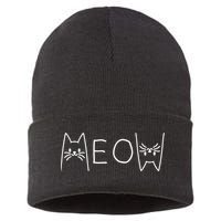 Funny Meow Cat Meow Kitty Cats Meow Sustainable Knit Beanie