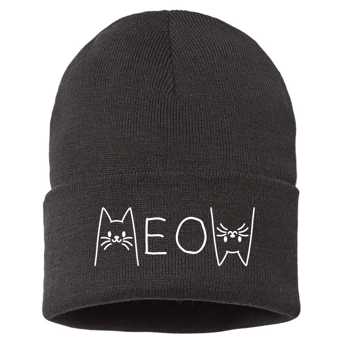 Funny Meow Cat Meow Kitty Cats Meow Sustainable Knit Beanie