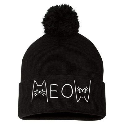 Funny Meow Cat Meow Kitty Cats Meow Pom Pom 12in Knit Beanie