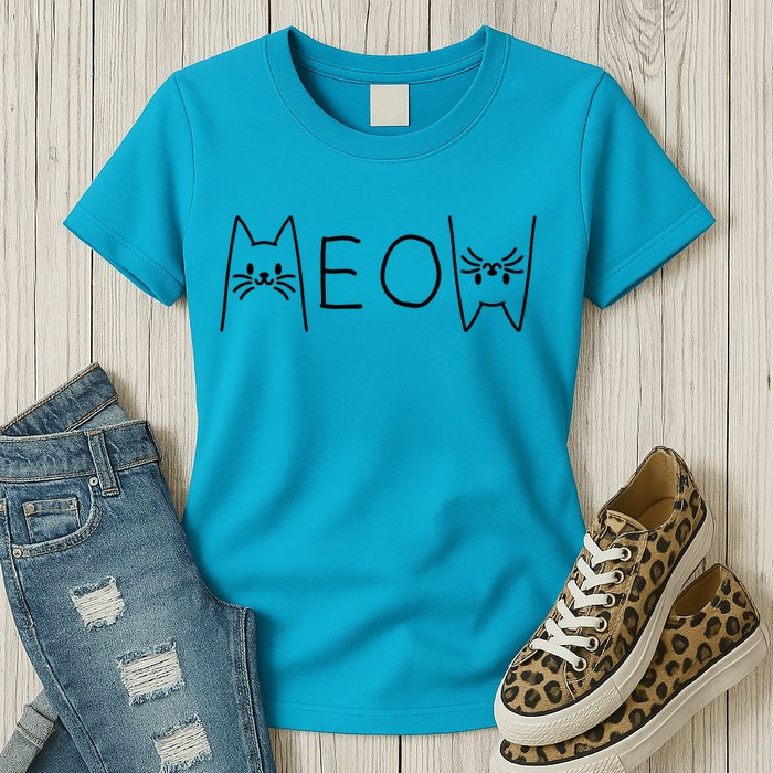 Funny Meow Cat Meow Kitty Cats Meow Womens T-Shirt