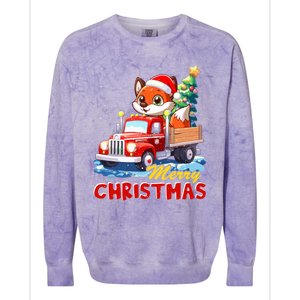 Fox Merry Christmas Tree Lights Truck Ugly Xmas Cool Gift Colorblast Crewneck Sweatshirt