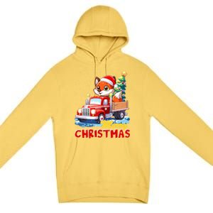 Fox Merry Christmas Tree Lights Truck Ugly Xmas Cool Gift Premium Pullover Hoodie