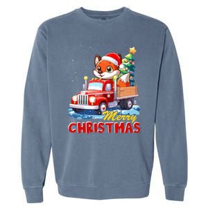 Fox Merry Christmas Tree Lights Truck Ugly Xmas Cool Gift Garment-Dyed Sweatshirt