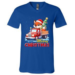 Fox Merry Christmas Tree Lights Truck Ugly Xmas Cool Gift V-Neck T-Shirt