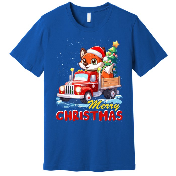 Fox Merry Christmas Tree Lights Truck Ugly Xmas Cool Gift Premium T-Shirt