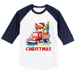 Fox Merry Christmas Tree Lights Truck Ugly Xmas Cool Gift Baseball Sleeve Shirt