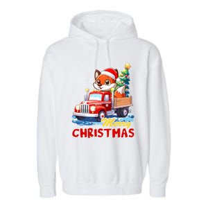 Fox Merry Christmas Tree Lights Truck Ugly Xmas Cool Gift Garment-Dyed Fleece Hoodie