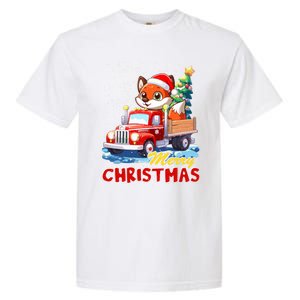 Fox Merry Christmas Tree Lights Truck Ugly Xmas Cool Gift Garment-Dyed Heavyweight T-Shirt