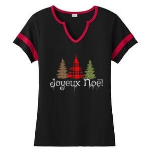 French Merry Christmas Joyeux NoëL Xmas Trees Long Sleeve Ladies Halftime Notch Neck Tee