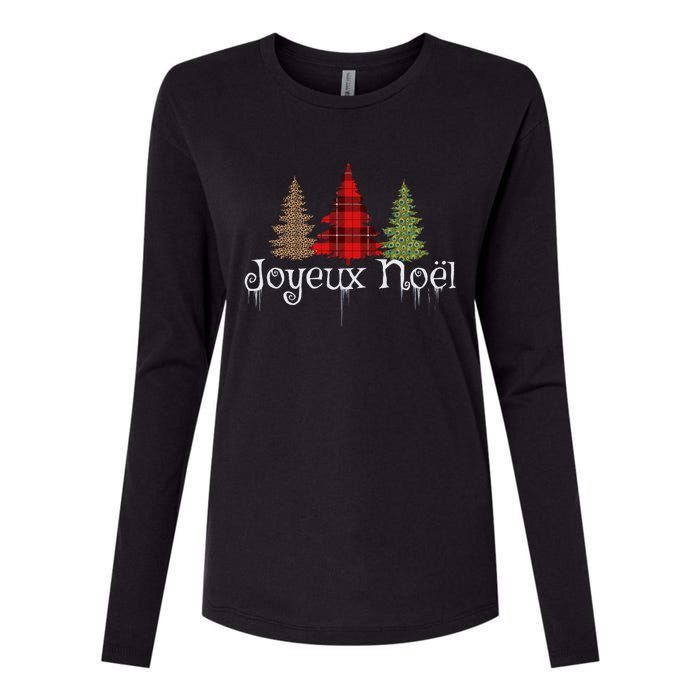 French Merry Christmas Joyeux NoëL Xmas Trees Long Sleeve Womens Cotton Relaxed Long Sleeve T-Shirt