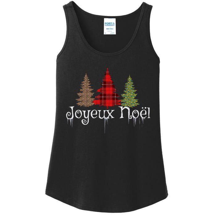 French Merry Christmas Joyeux NoëL Xmas Trees Long Sleeve Ladies Essential Tank