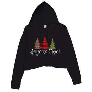 French Merry Christmas Joyeux NoëL Xmas Trees Long Sleeve Crop Fleece Hoodie