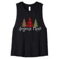 French Merry Christmas Joyeux NoëL Xmas Trees Long Sleeve Women's Racerback Cropped Tank