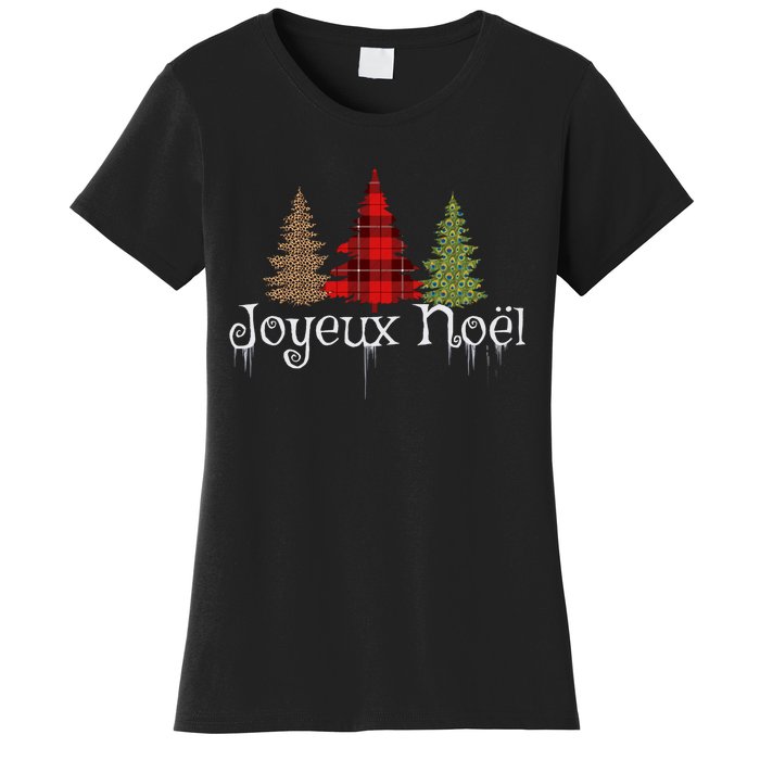 French Merry Christmas Joyeux NoëL Xmas Trees Long Sleeve Women's T-Shirt