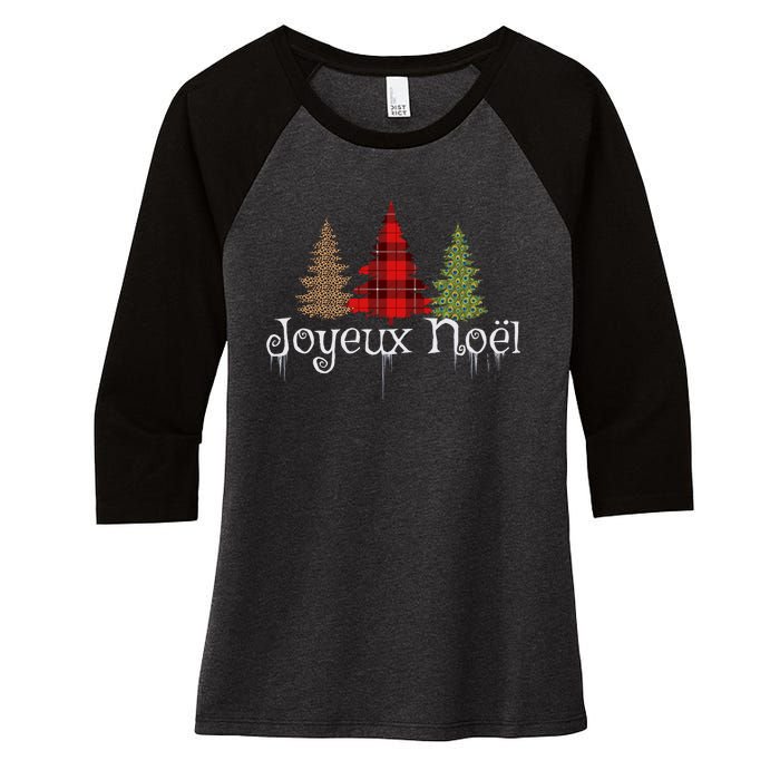 French Merry Christmas Joyeux NoëL Xmas Trees Long Sleeve Women's Tri-Blend 3/4-Sleeve Raglan Shirt