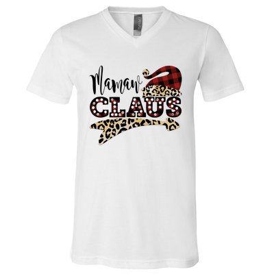 Funny Mamaw Claus Santa Hat Leopard Christmas Gift V-Neck T-Shirt