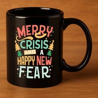 Funny Merry Crisis and a happy new Fear Merry Christmas 11oz C Handle Ceramic Mug