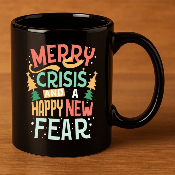 Funny Merry Crisis and a happy new Fear Merry Christmas 11oz C Handle Ceramic Mug