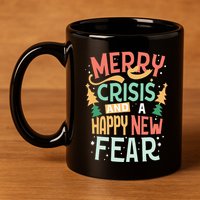 Funny Merry Crisis and a happy new Fear Merry Christmas 11oz C Handle Ceramic Mug