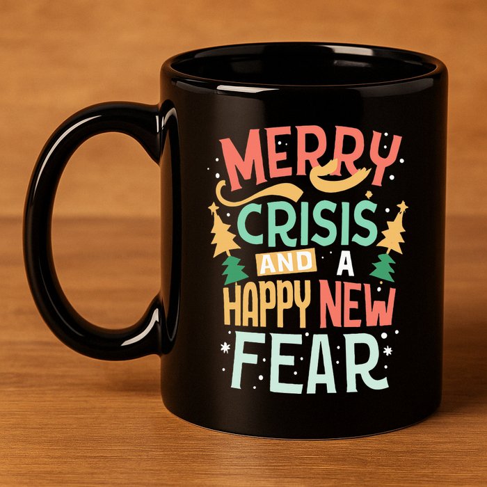 Funny Merry Crisis and a happy new Fear Merry Christmas 11oz C Handle Ceramic Mug