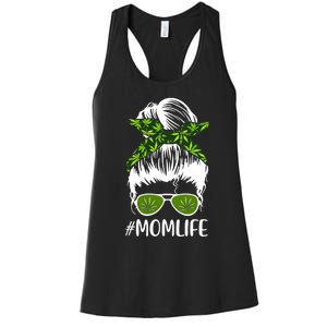 Funny Mom Cannabis Weed Mom Lady Messy Bun Mother's Day Women's Racerback Tank