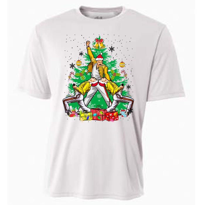 Freddie Mercury Christmas Tree Queen Band Xmas Rock Music Outfit Cooling Performance Crew T-Shirt