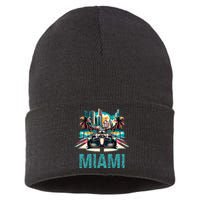 Formula Miami City Racing Circuit Car Map Grand Prix Race Sustainable Knit Beanie