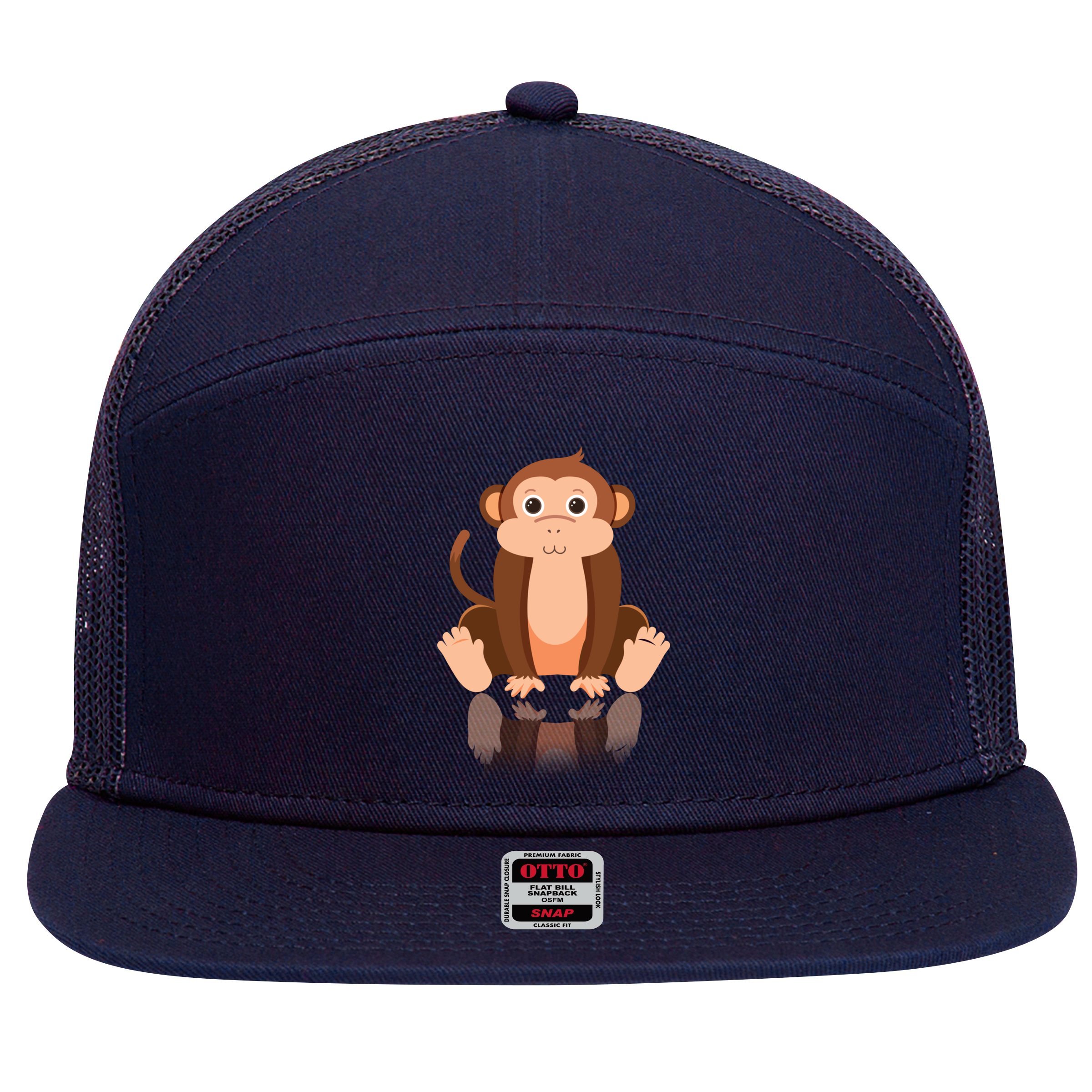 Funny Monkey Chimpanzee Ape Zoo Animal Lover Design 7 Panel Mesh Trucker Snapback Hat