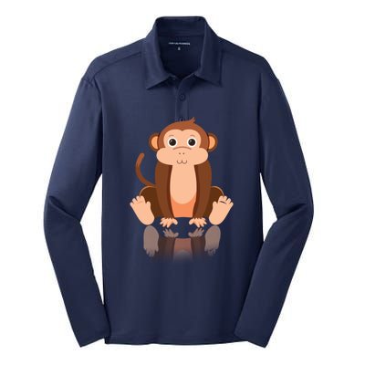 Funny Monkey Chimpanzee Ape Zoo Animal Lover Design Silk Touch Performance Long Sleeve Polo