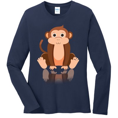 Funny Monkey Chimpanzee Ape Zoo Animal Lover Design Ladies Long Sleeve Shirt