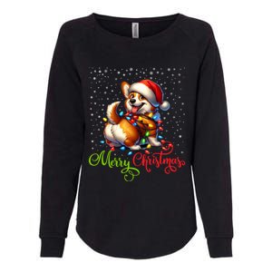 Funny Merry Christmas Corgi Santa Hat Lights Snowflakes Xmas Gift Womens California Wash Sweatshirt