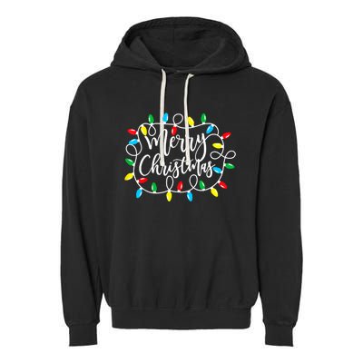 Funny Merry Christmas Lights Xmas Family Garment-Dyed Fleece Hoodie