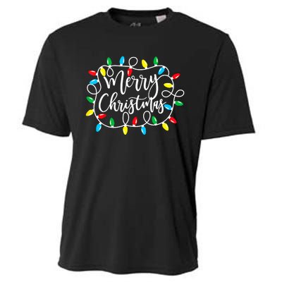 Funny Merry Christmas Lights Xmas Family Cooling Performance Crew T-Shirt