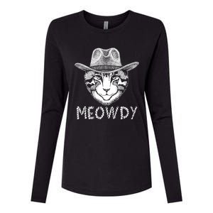 Funny Meowdy Cowboy Cat Womens Cotton Relaxed Long Sleeve T-Shirt