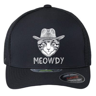 Funny Meowdy Cowboy Cat Flexfit Unipanel Trucker Cap