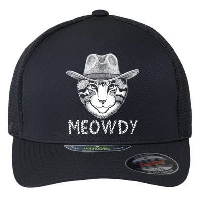 Funny Meowdy Cowboy Cat Flexfit Unipanel Trucker Cap